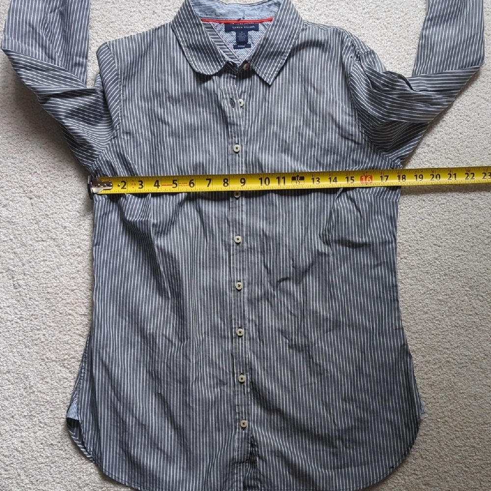 Tommy Hilfiger Grey and White Striped Button Down Shirt - Picture 8 of 11